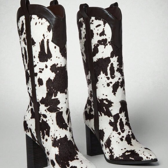 Multicolor Casual Women's Cow Print Cute Western Style Heeled Boots - Picture 7 of 7
